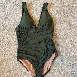 J. Crew Olive Green Ruched One-Piece Swimsuit